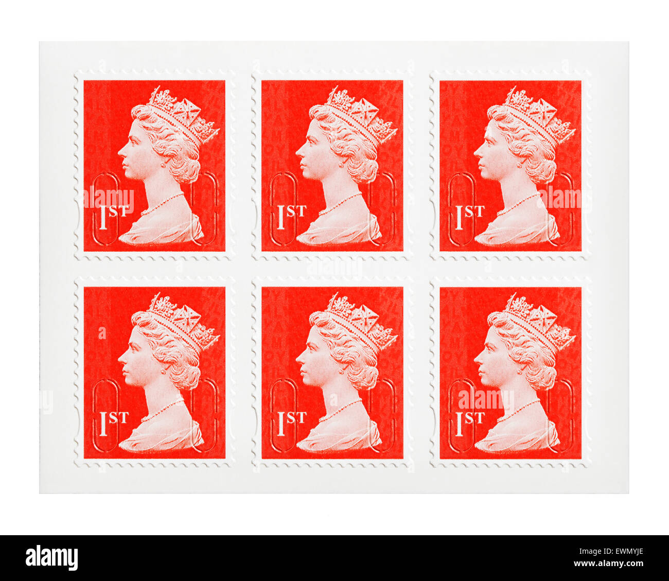 First Class Briefmarken, UK. Stockfoto