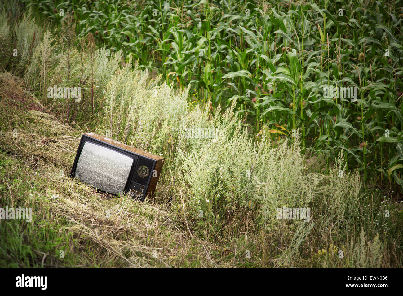 Alte TV im Bereich gebrochen Stockfoto