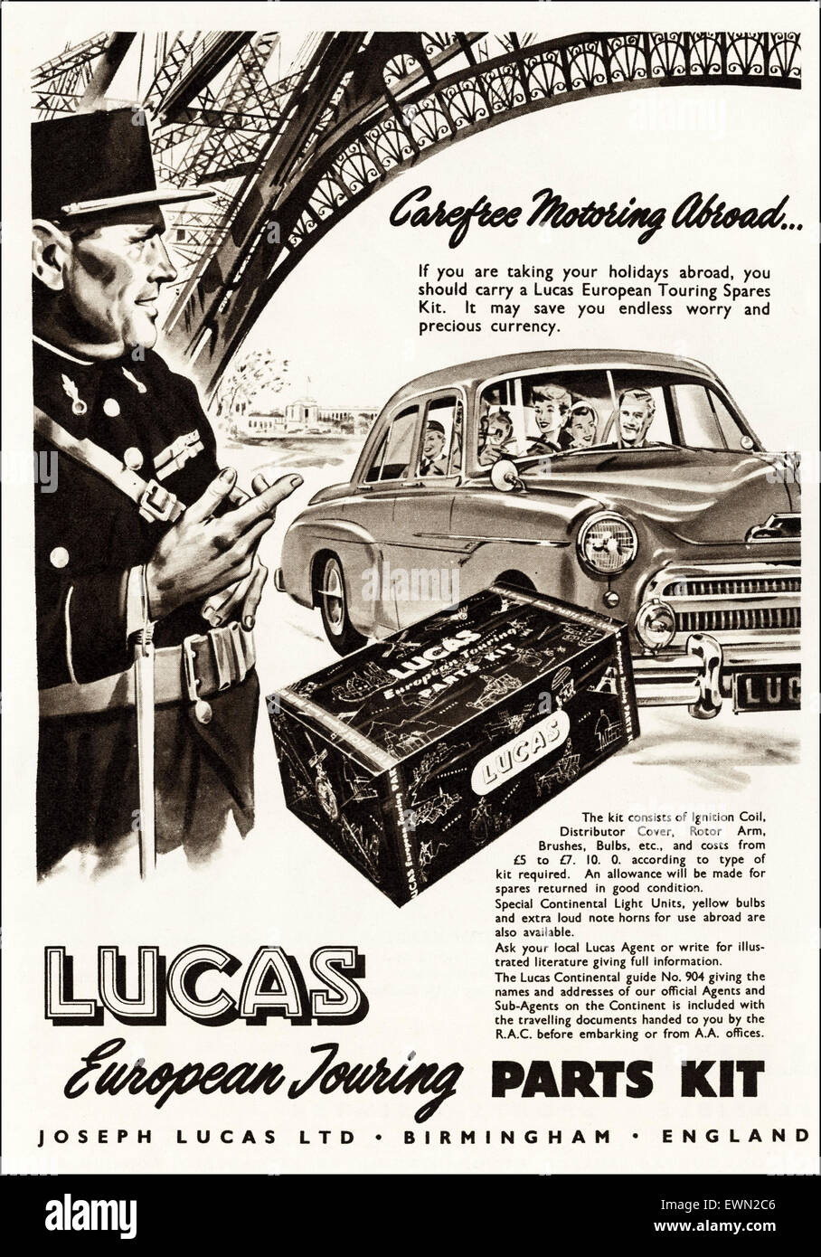 1950er Jahre Werbung ca. 1954 Magazin Anzeige für Lucas Autoteile von  Joseph Lucas Ltd von Birmingham England Stockfotografie - Alamy