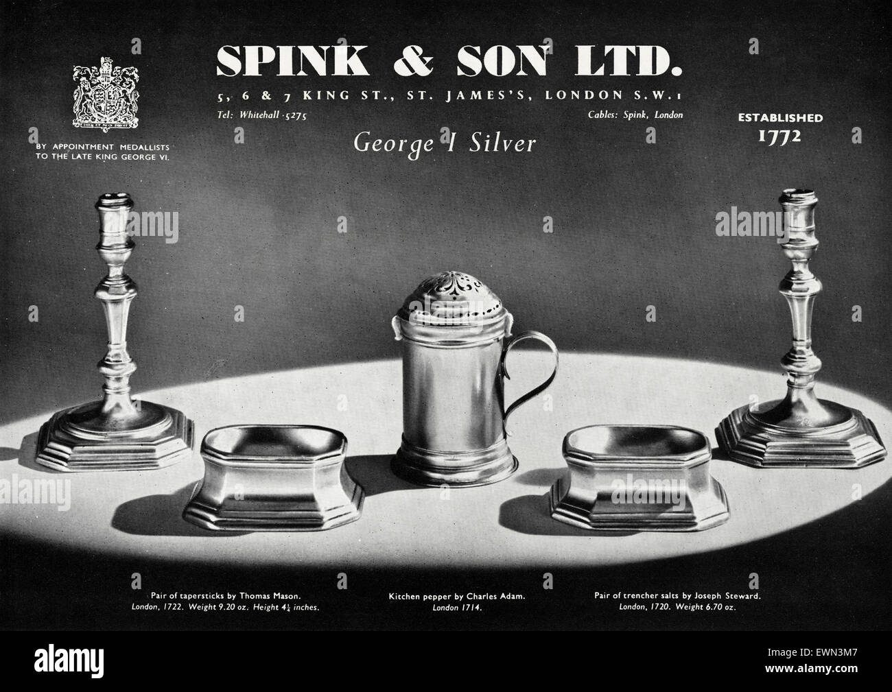 1950er Jahre Werbung ca. 1954 Magazin Werbung für Spink & Son Ltd durch königliche Ernennung Stockfoto