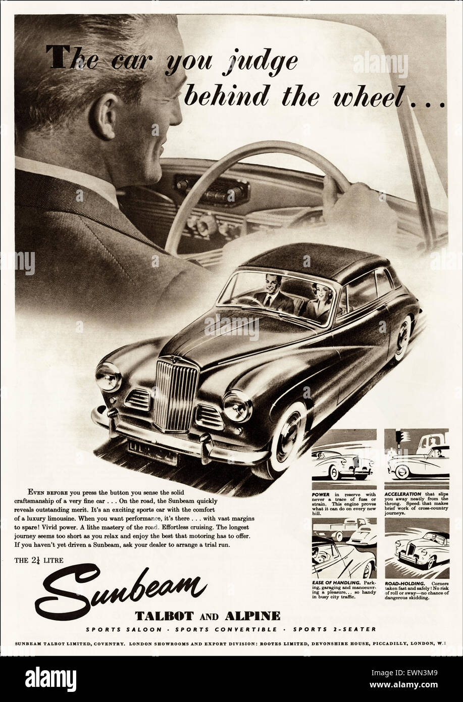 1950er Jahre Werbung ca. 1954 Magazin Anzeige für Sunbeam Talbot Limited von Coventry England Stockfoto