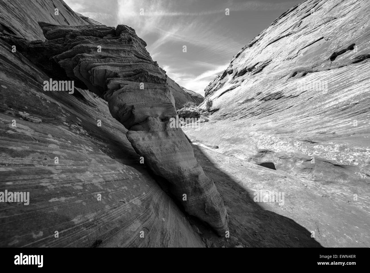 Abstrakt Sandstein Hintergrund Muster Slot Canyon - schwarz / weiß Fotografie Horizontal Stockfoto