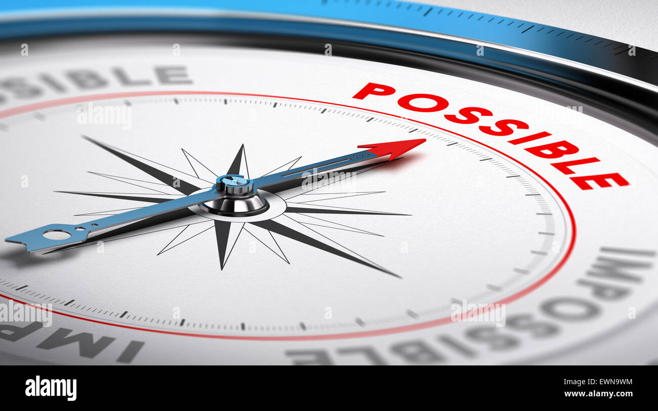 Kompass mit Nadel nach dem Wort möglich. Prinzipdarstellung geeignet für Motivation und Zielerreichung. Stockfoto