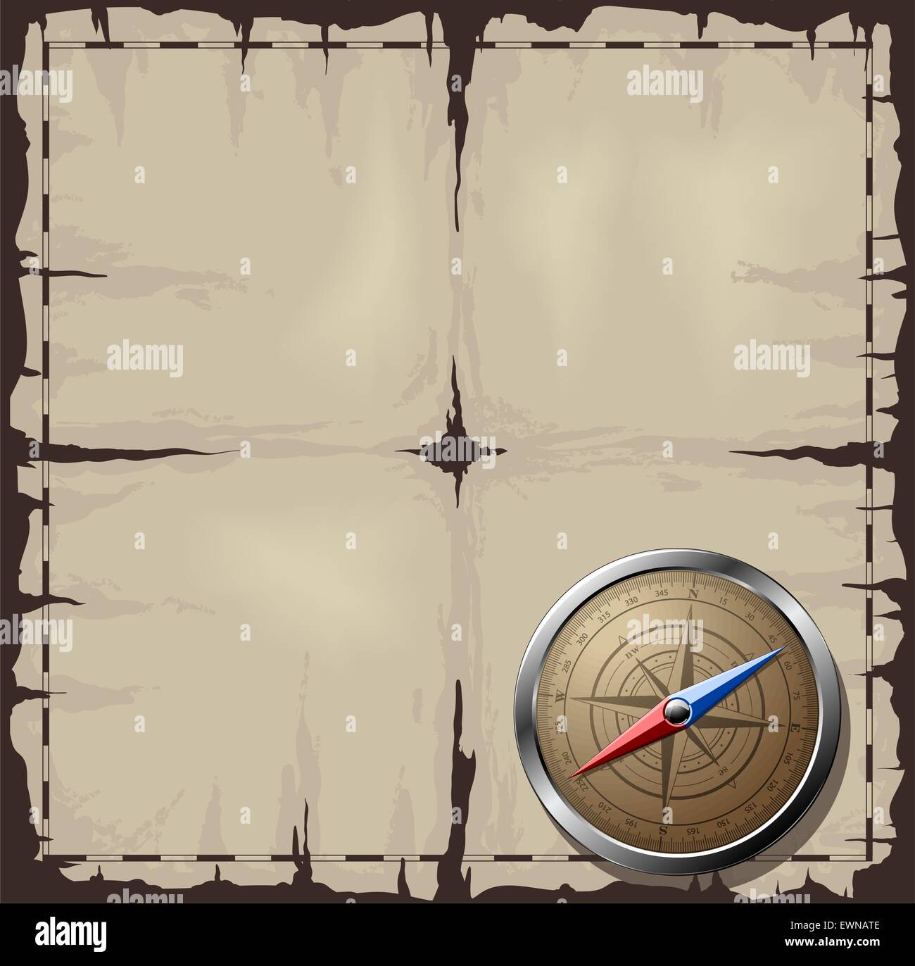 Stahl detaillierte Kompass über alte Karte Stock Vektor