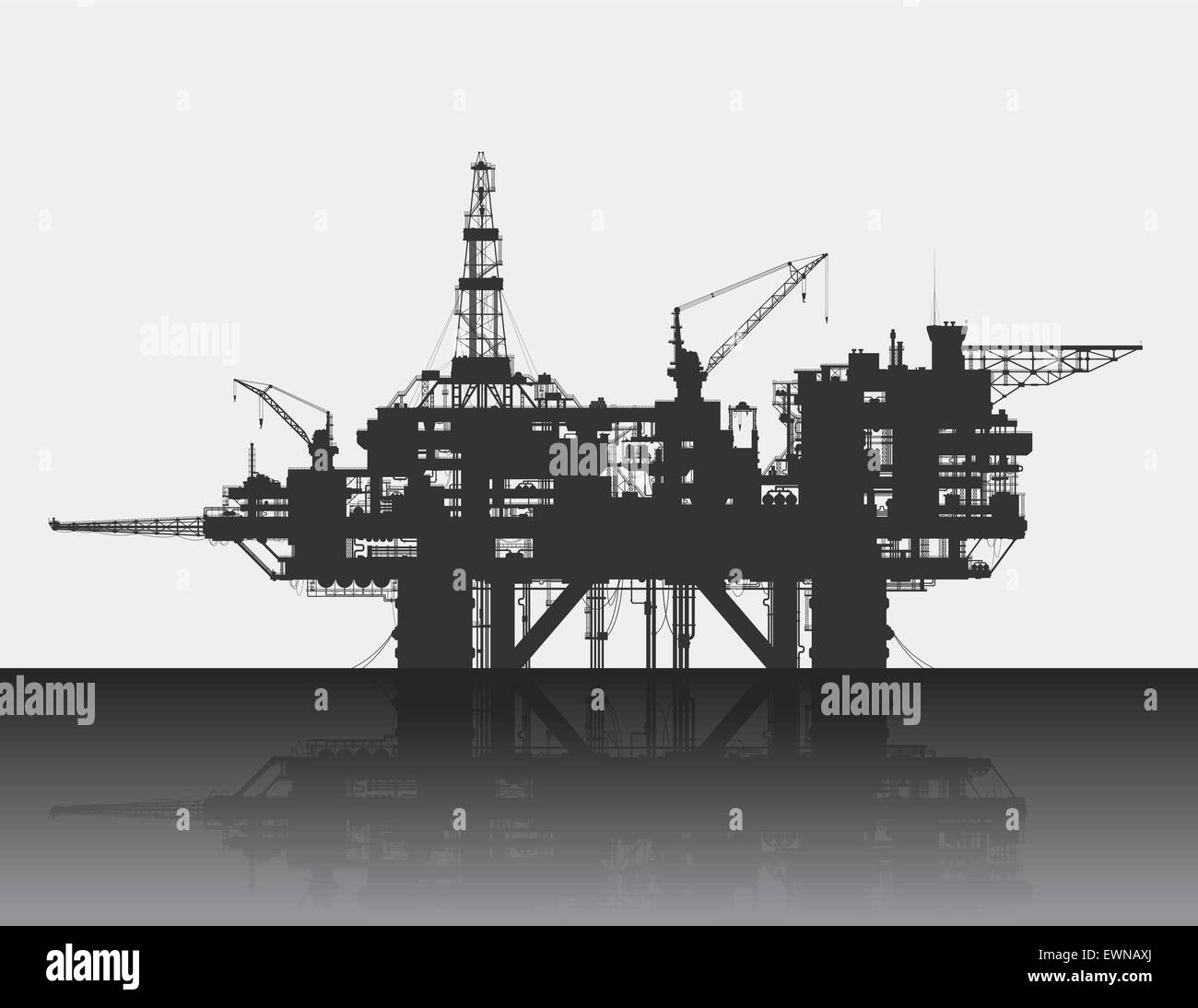 Meer-Bohrinsel. Ölplattform in der Tiefsee. Detaillierte Vektor-Illustration. Stock Vektor