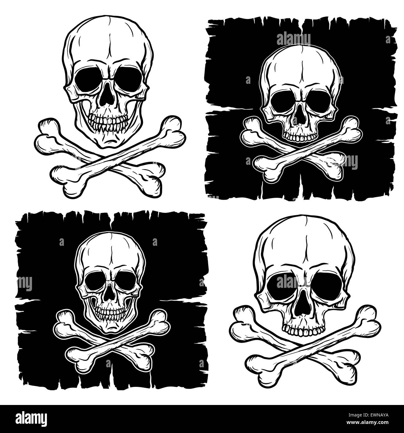 Satz von Totenkopf isoliert auf weißem Hintergrund. Freihandzeichnen. Vektor-Illustration. Stock Vektor