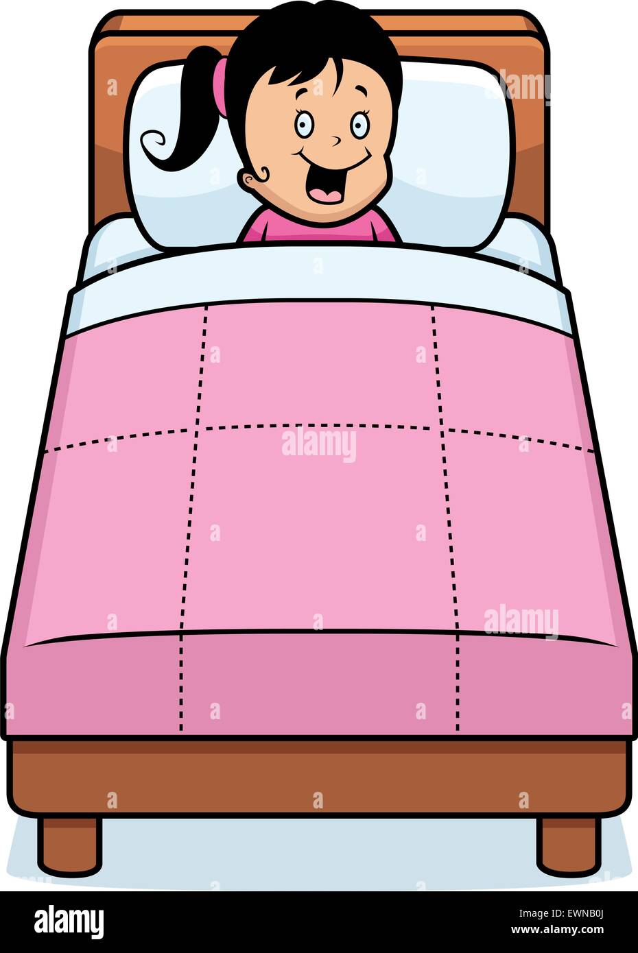 Ein glückliches Cartoon Mädchen bereit zum Schlafengehen. Stock Vektor