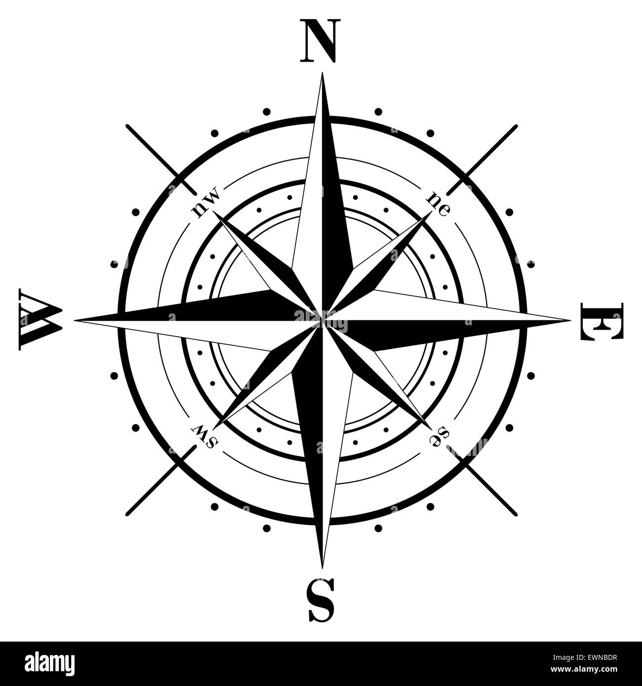Schwarze Windrose isoliert auf weiss Stock Vektor