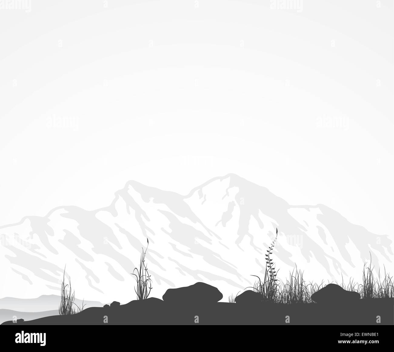 Landschaft mit Bergkette, Rasen und Steinen. Vektor-Illustratoin. Stock Vektor