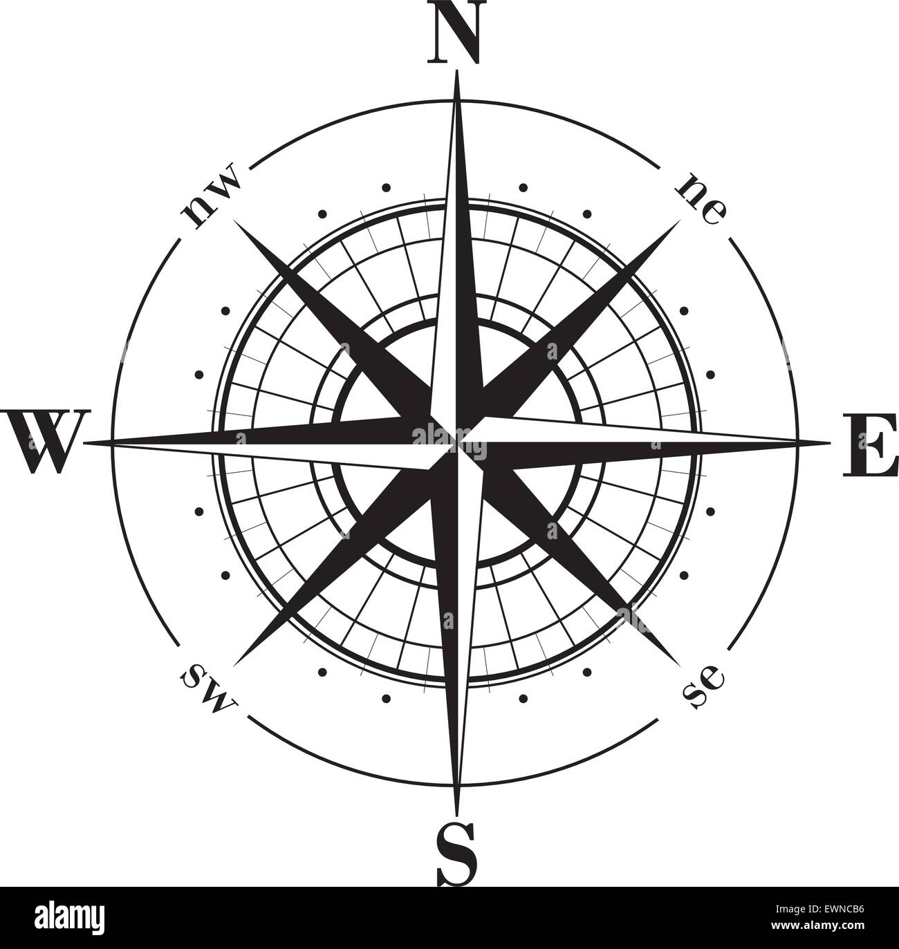 Schwarze Windrose isoliert auf weiss Stock Vektor