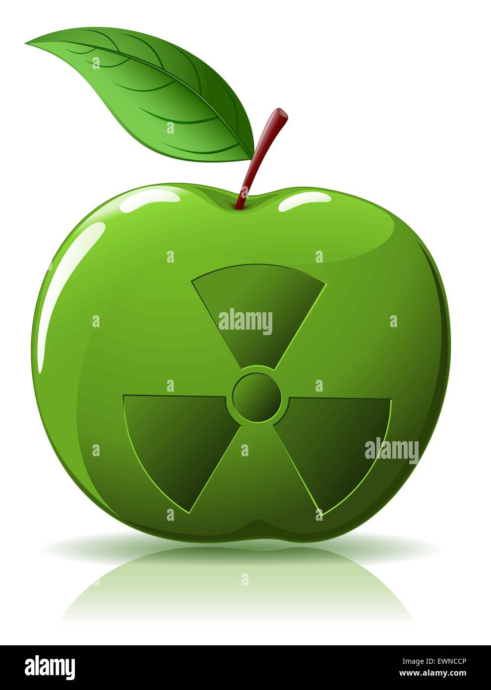 Green Apple mit nuklearen Singen auf Weiß isoliert Stock Vektor