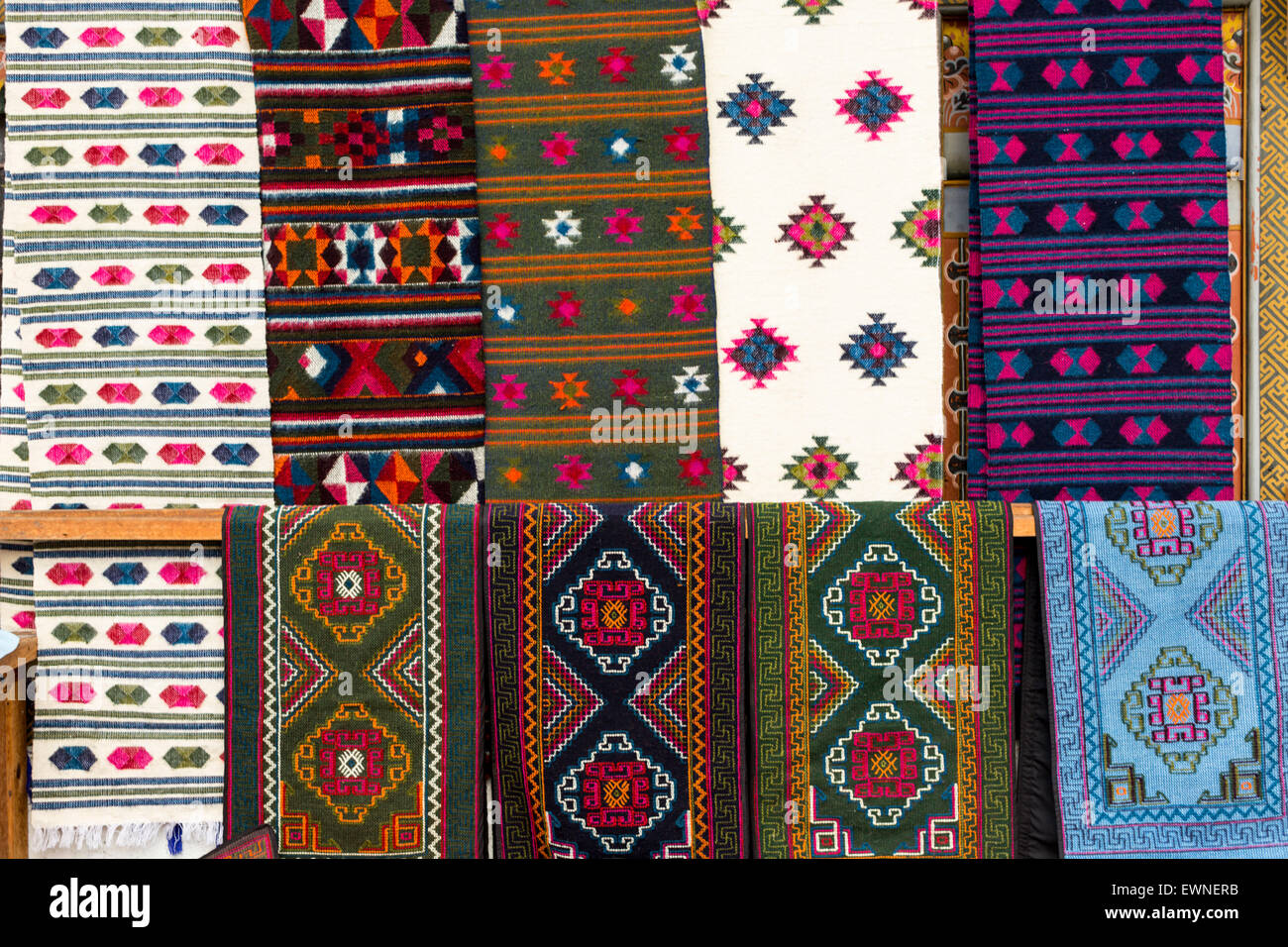 Handgewebte Textilien, Bumthang, Bhutan Stockfoto