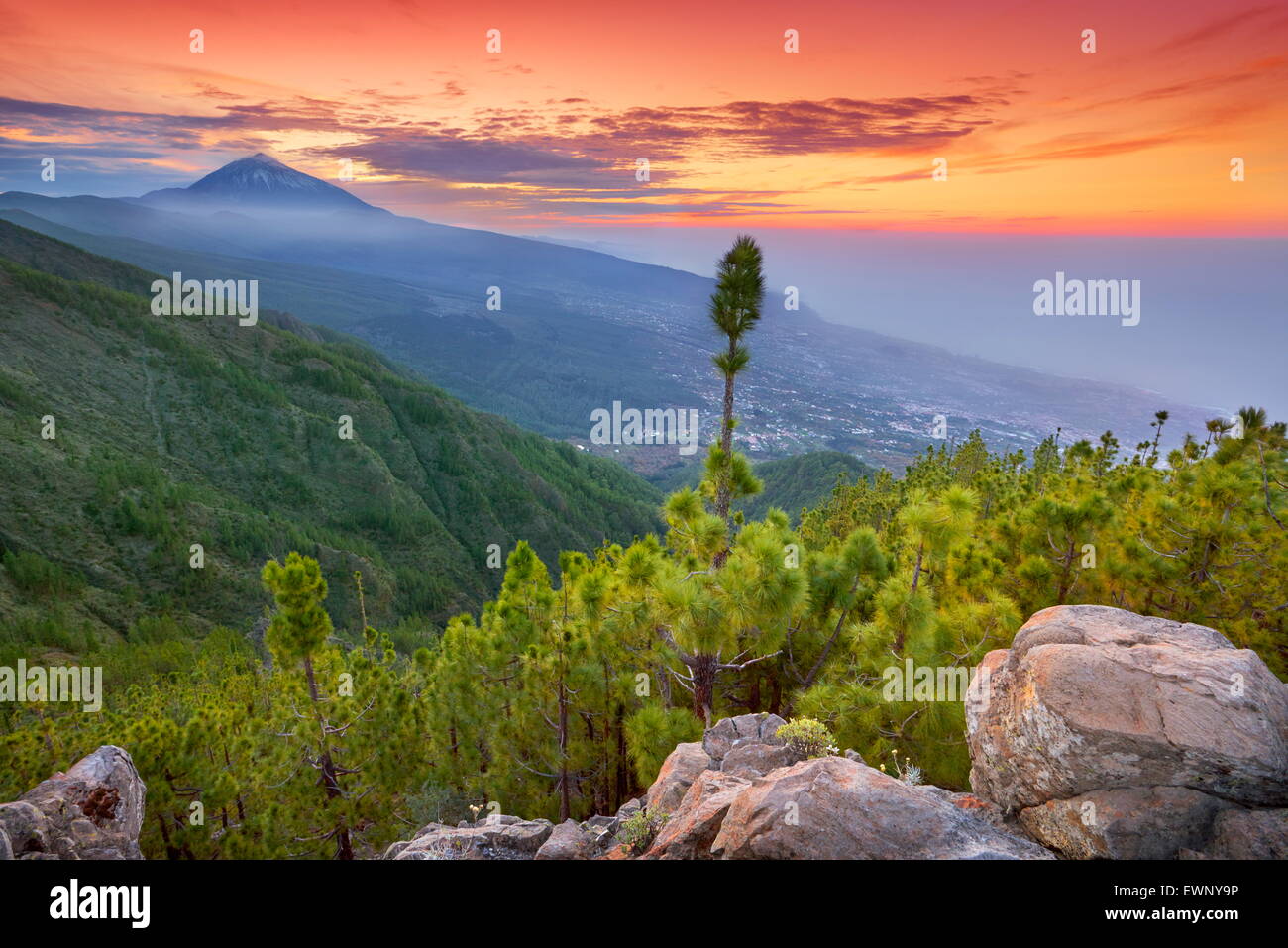 Teide Mount Landschaft bei Sonnenuntergang, Teneriffa, Kanarische Inseln, Spanien Stockfoto