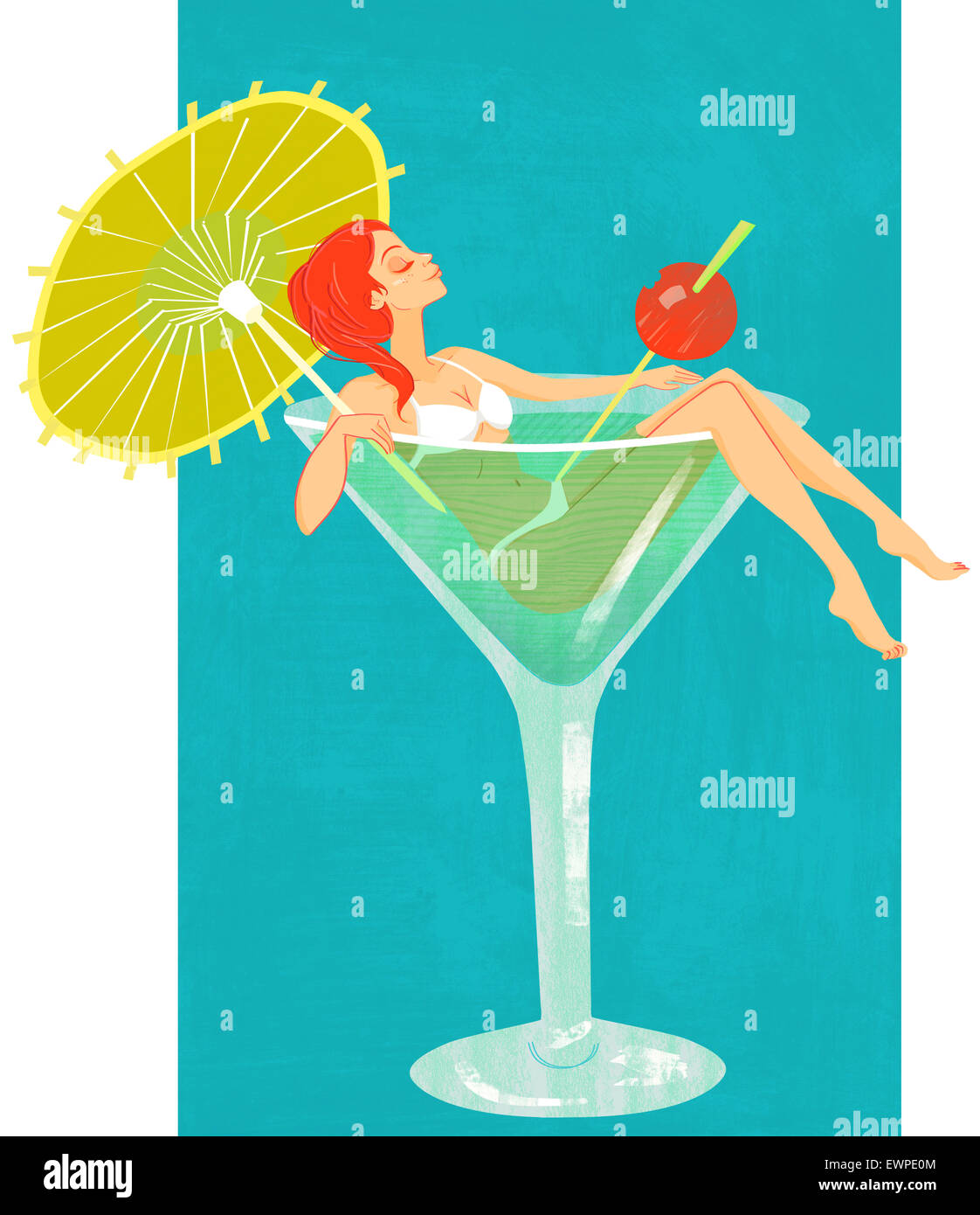 Schöne junge Frau sitzt im Inneren cocktail trinken Stockfoto