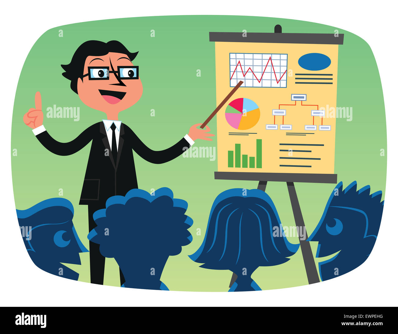 Manager, Graph, Mitarbeitern aus Marktstudie zu erklären Stockfoto