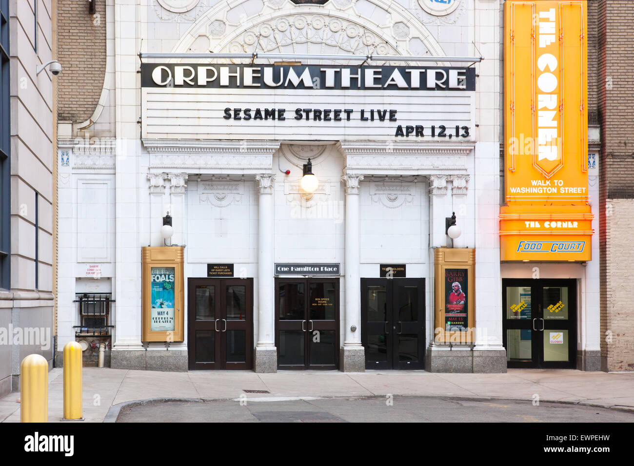 Der Eingang zum Orpheum Theatre in Boston, Massachusetts. Stockfoto