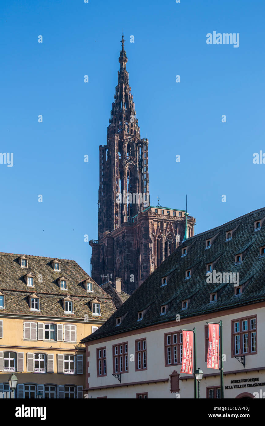 Kathedrale Notre Dame de Strasbourg Turmspitze, Straßburg, Elsass, Frankreich Stockfoto