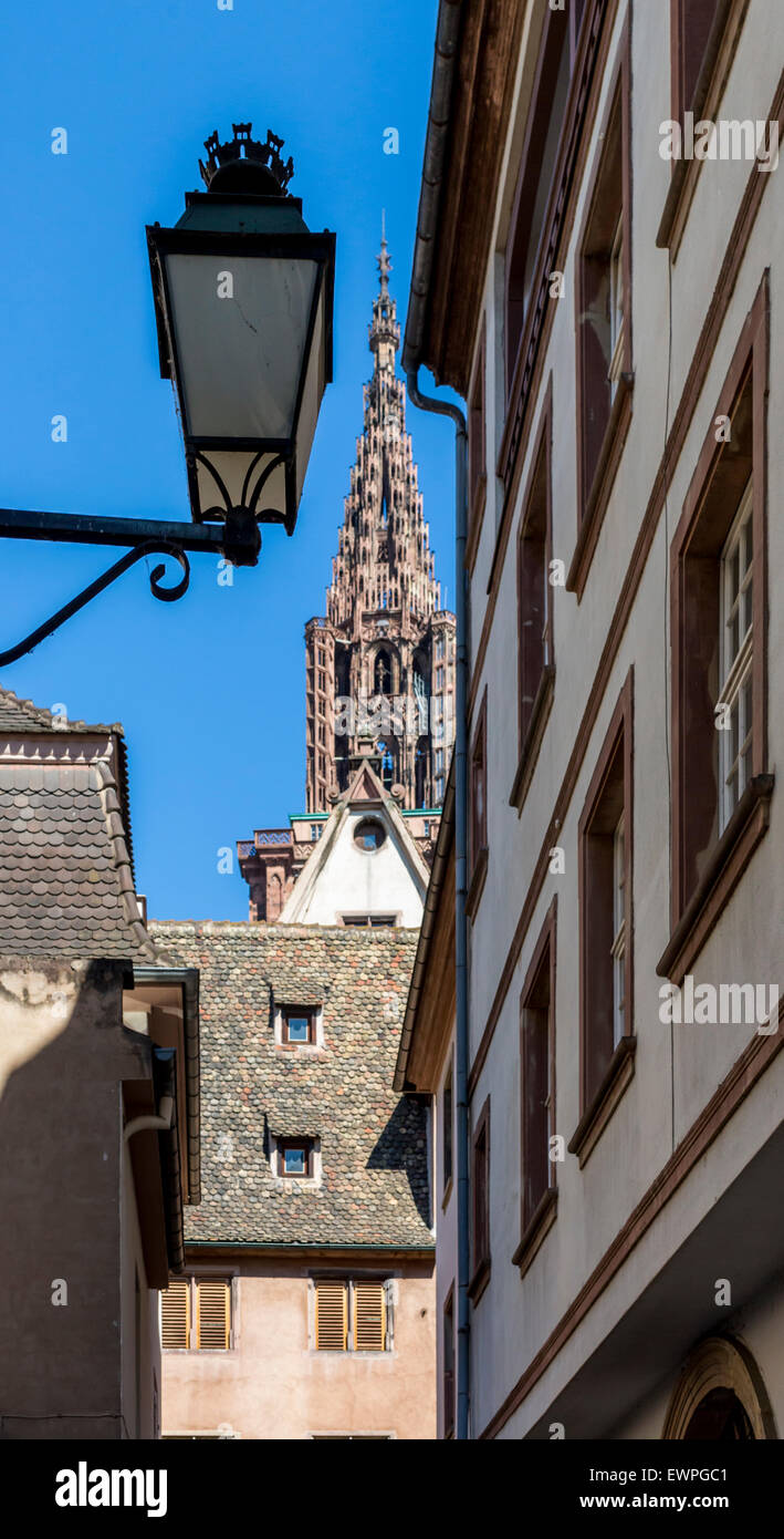 Kathedrale Notre Dame de Strasbourg Turmspitze, Straßburg, Elsass, Frankreich Stockfoto