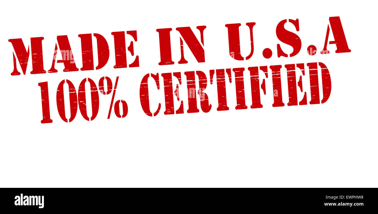 Stempel mit Text in USA hergestellt zu 100 % zertifiziert im Inneren, Illustration Stockfoto