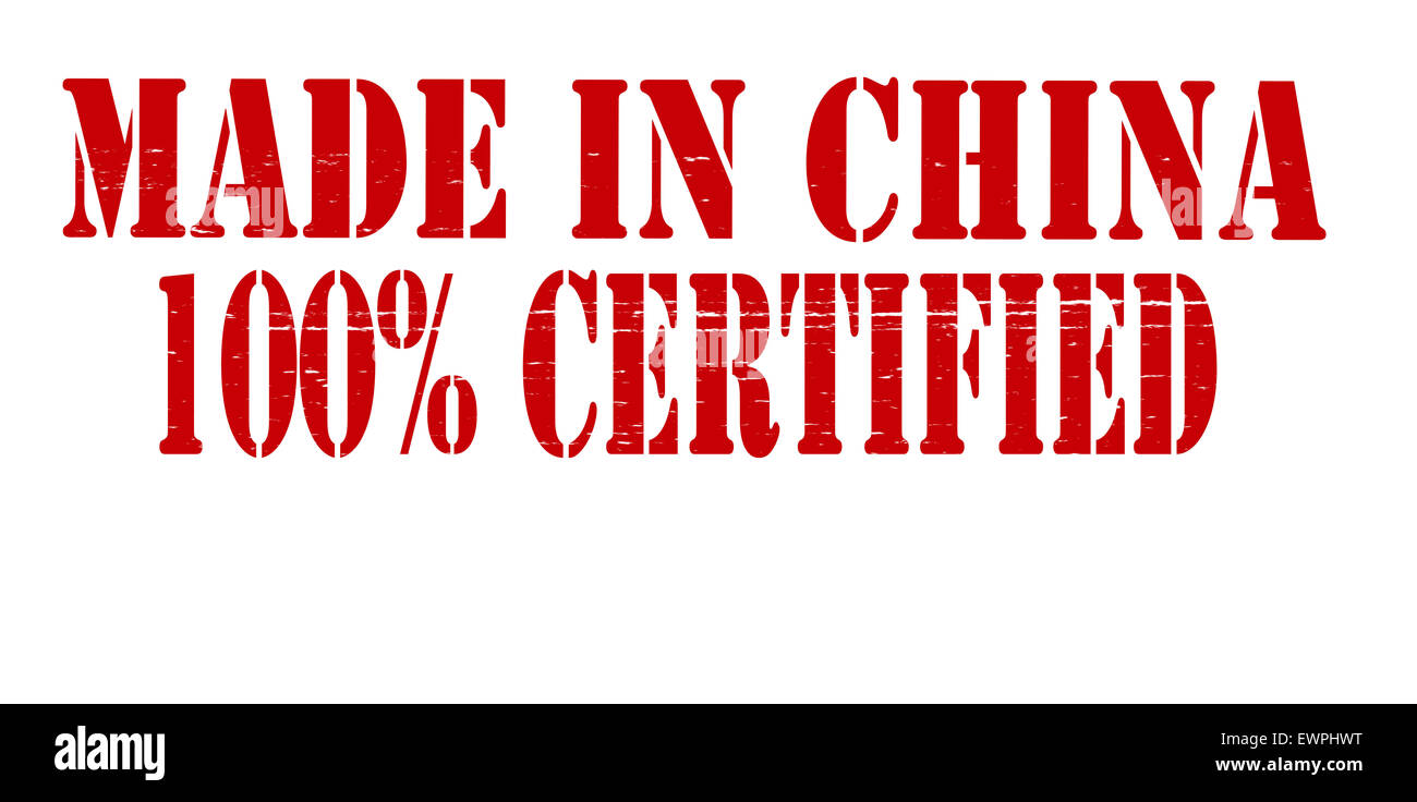 Stempel mit Text, die in China hergestellt zu 100 % zertifiziert im Inneren, Illustration Stockfoto