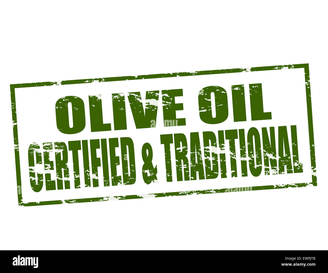 Stempel mit Text zertifiziert und traditionellen Olivenöl innen, Abbildung Stockfoto