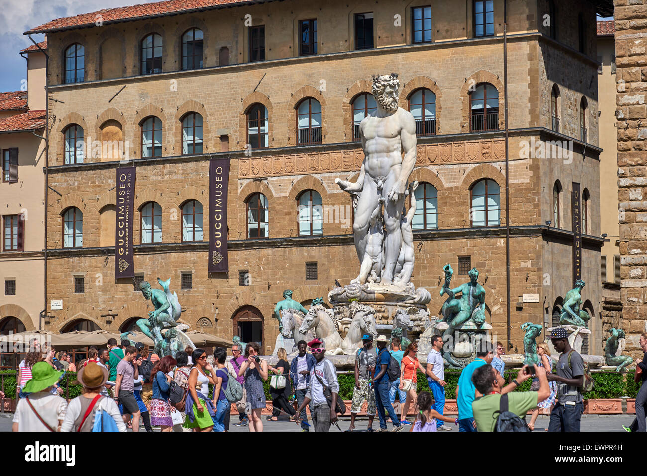 Piazza della Signoria ist eine L-förmige Platz vor dem Palazzo Vecchio in Florenz, Italien. Stockfoto