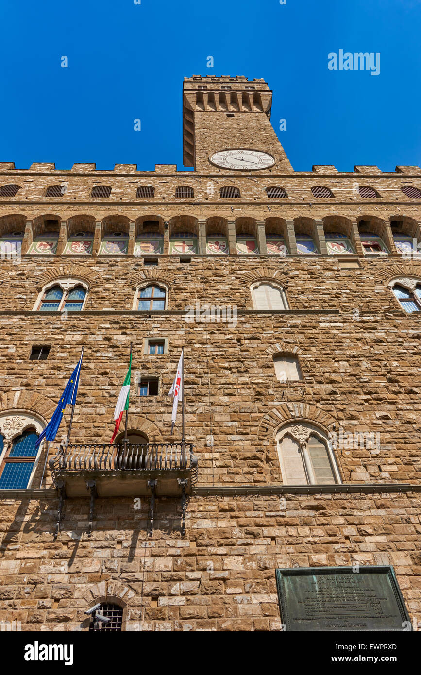 Piazza della Signoria ist eine L-förmige Platz vor dem Palazzo Vecchio in Florenz, Italien. Stockfoto