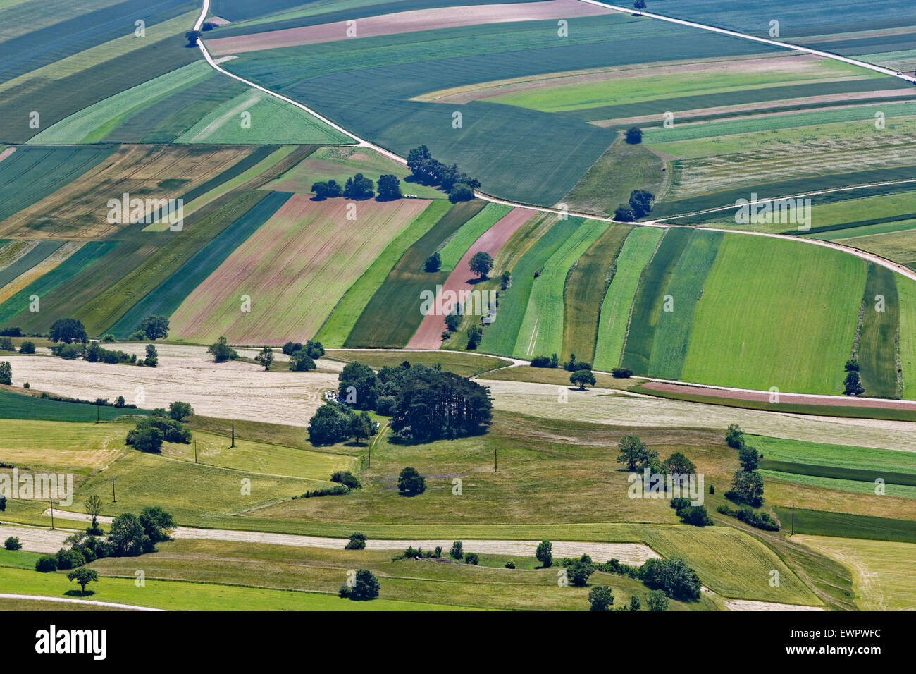 Felder, Landschaft von Neue Welt, Blick vom hohen Wand, Hohe Wand Gemeinschaft, Industrieviertel, Niederösterreich, Österreich Stockfoto