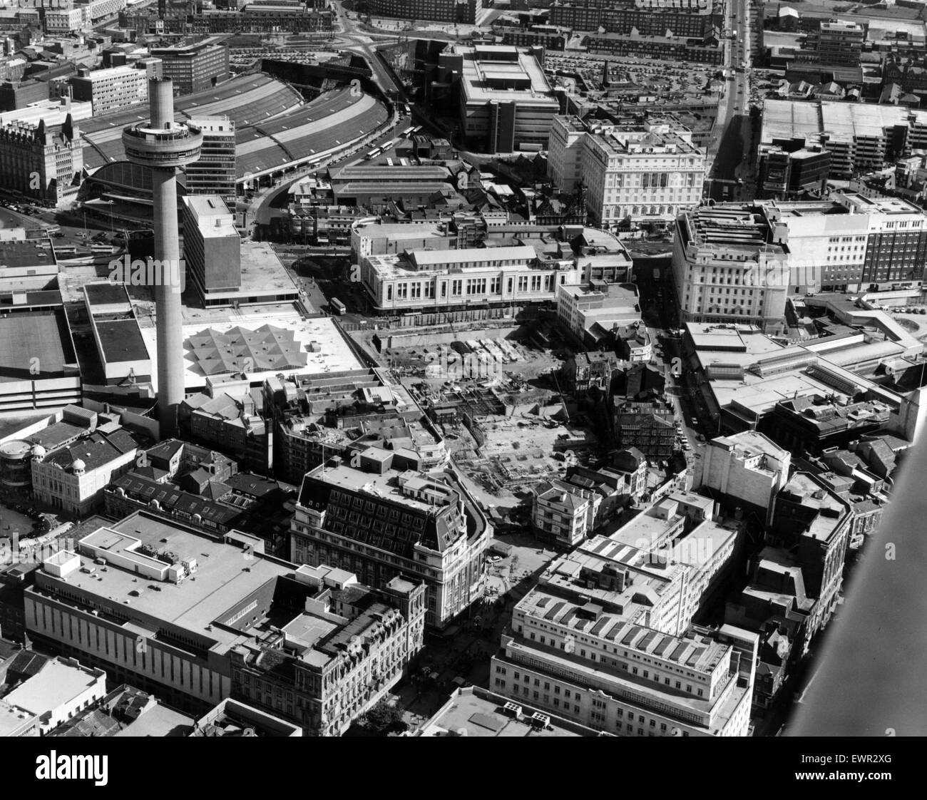 Luftaufnahmen von Liverpool, Merseyside, 11. Juni 1987. Stockfoto