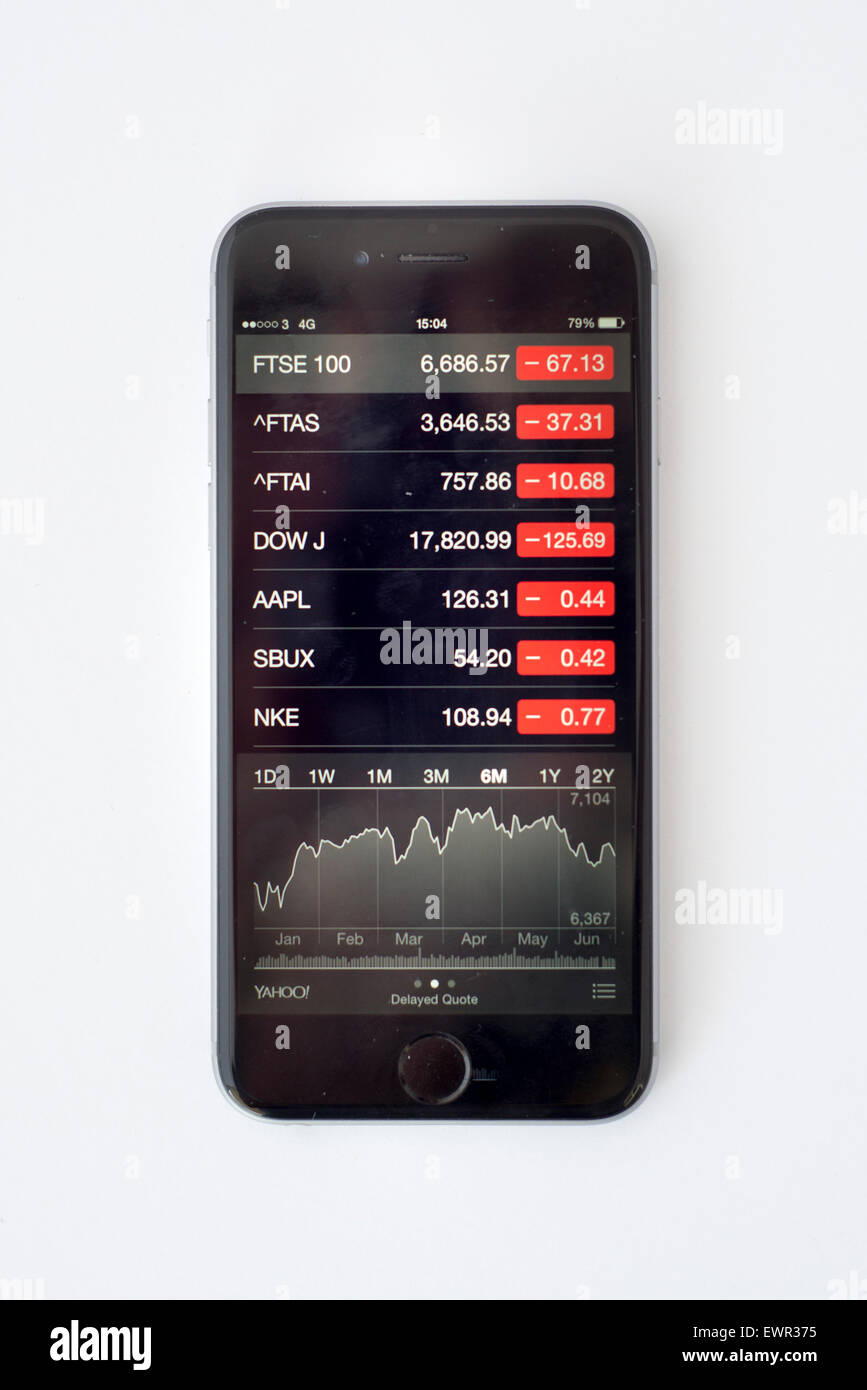 Aktienkurse auf einem Iphone 6 Stockfoto