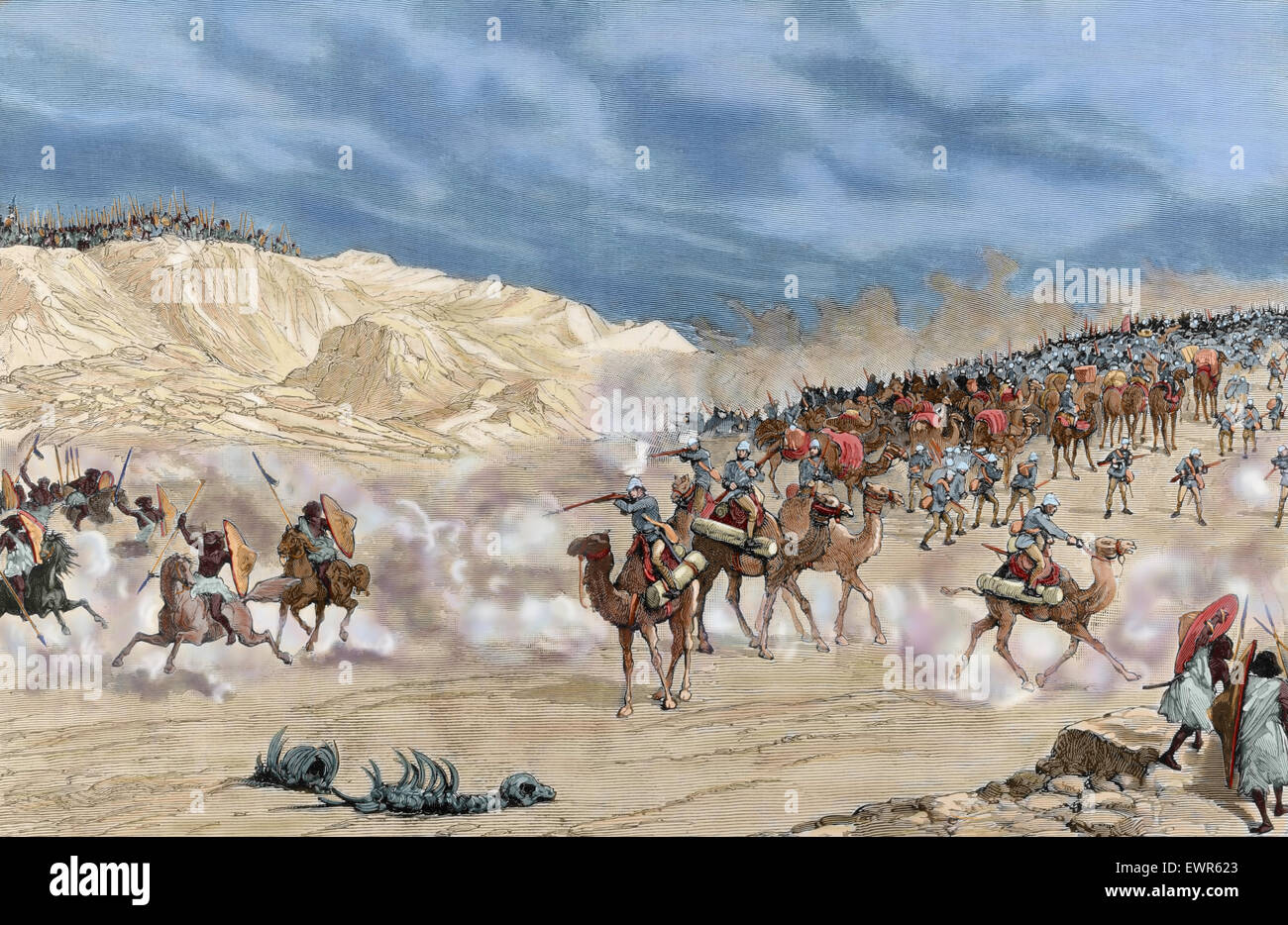 Horatio Herbert Kitchener, 1. Earl Kitchener (1850-1916). Britischer Offizier. Kupferstich von P. Meaulle. Abzug der britischen Streitkräfte im Sudan. Anglo-Sudan Krieg. Die Illustration, 1885. Farbige. Stockfoto