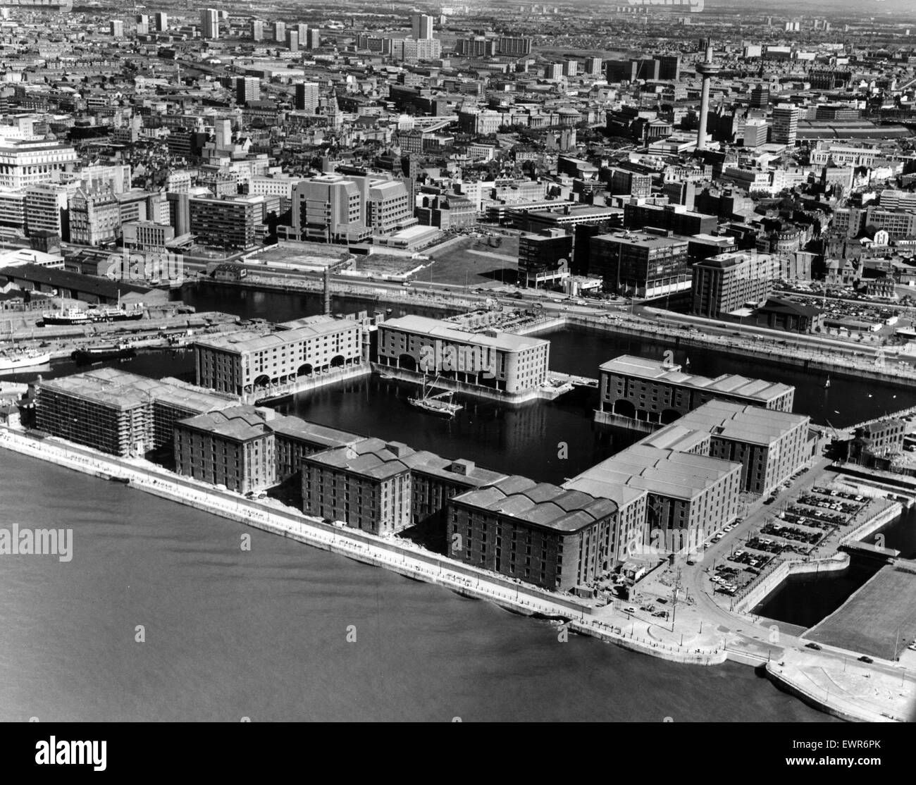 Luftaufnahmen von Liverpool, Merseyside, 11. Juni 1987. Stockfoto