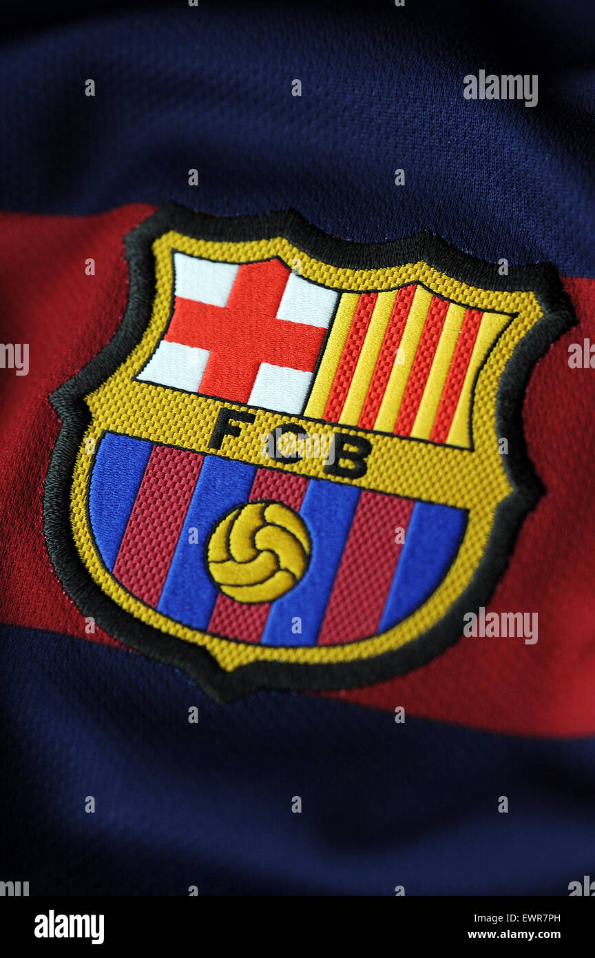 Nahaufnahme von Futbol Club Barcelona Trikot Stockfoto