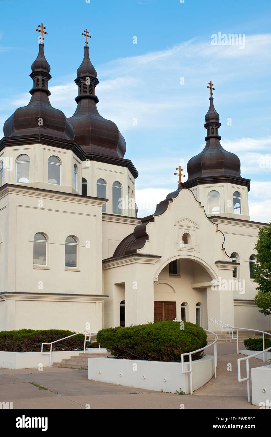 ukrainische Kirche Architektur des Barock und Kupfer plattiert Kuppeln mit Kuppeln und Kreuze in Arden Hills minnesota Stockfoto