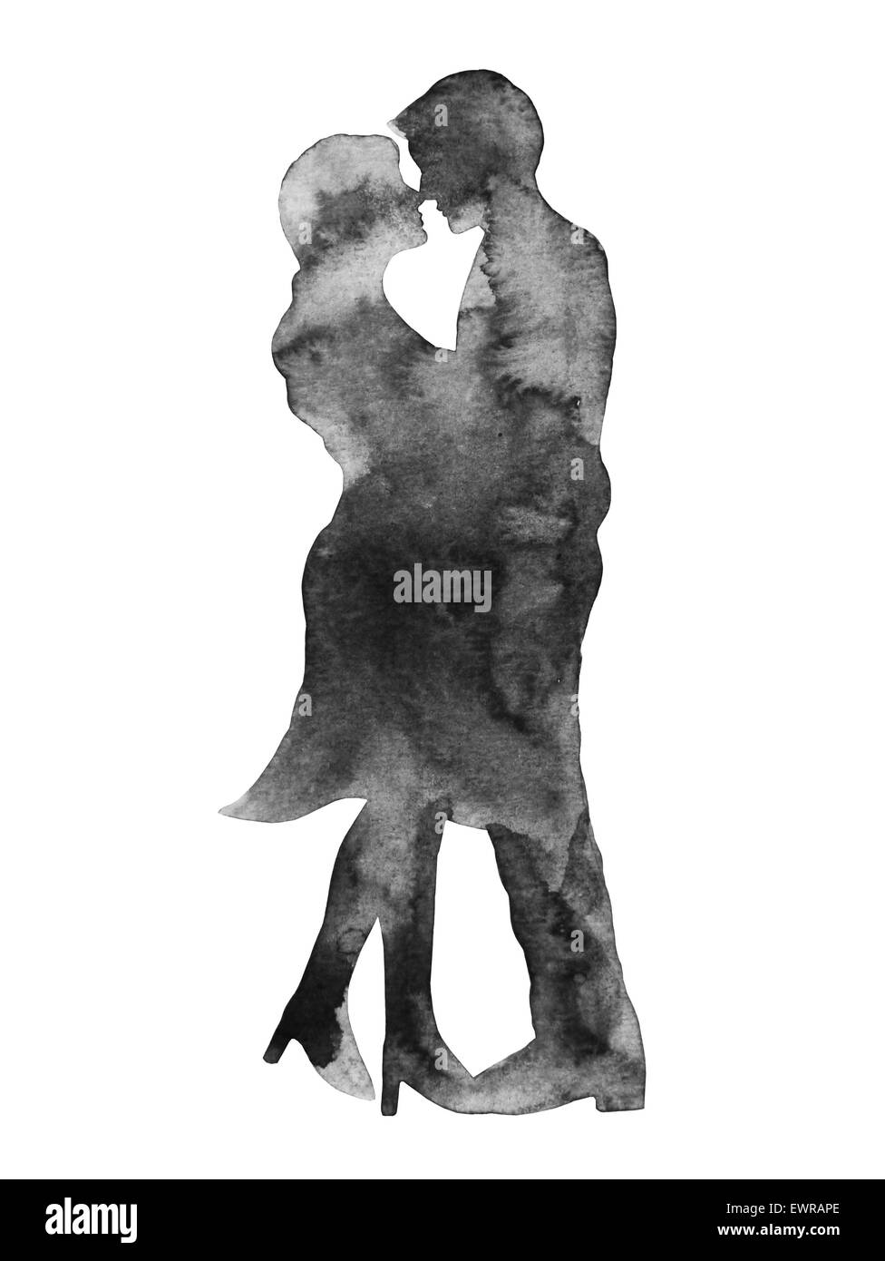 glückliches Paar-Liebhaber küssen, Hochzeit Karte oder Engagement, engagieren, Valentinstag, Glück, Aquarellmalerei Abbildung desi Stockfoto