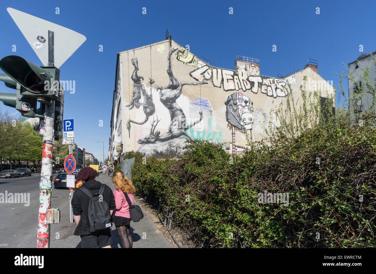 Wandmalerei, Vesteigerung Straße, Kreuzberg, Berlin Stockfoto