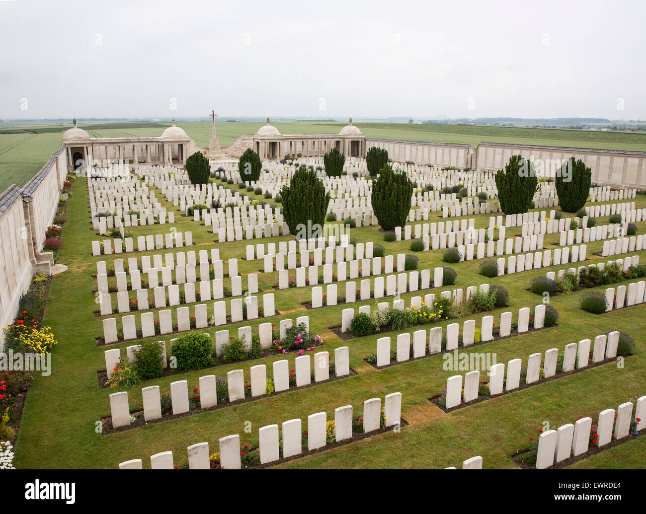 Dud Ecke CWGC Soldatenfriedhof auf dem 1915 Loos Schlachtfeld des ersten Weltkrieges Stockfoto