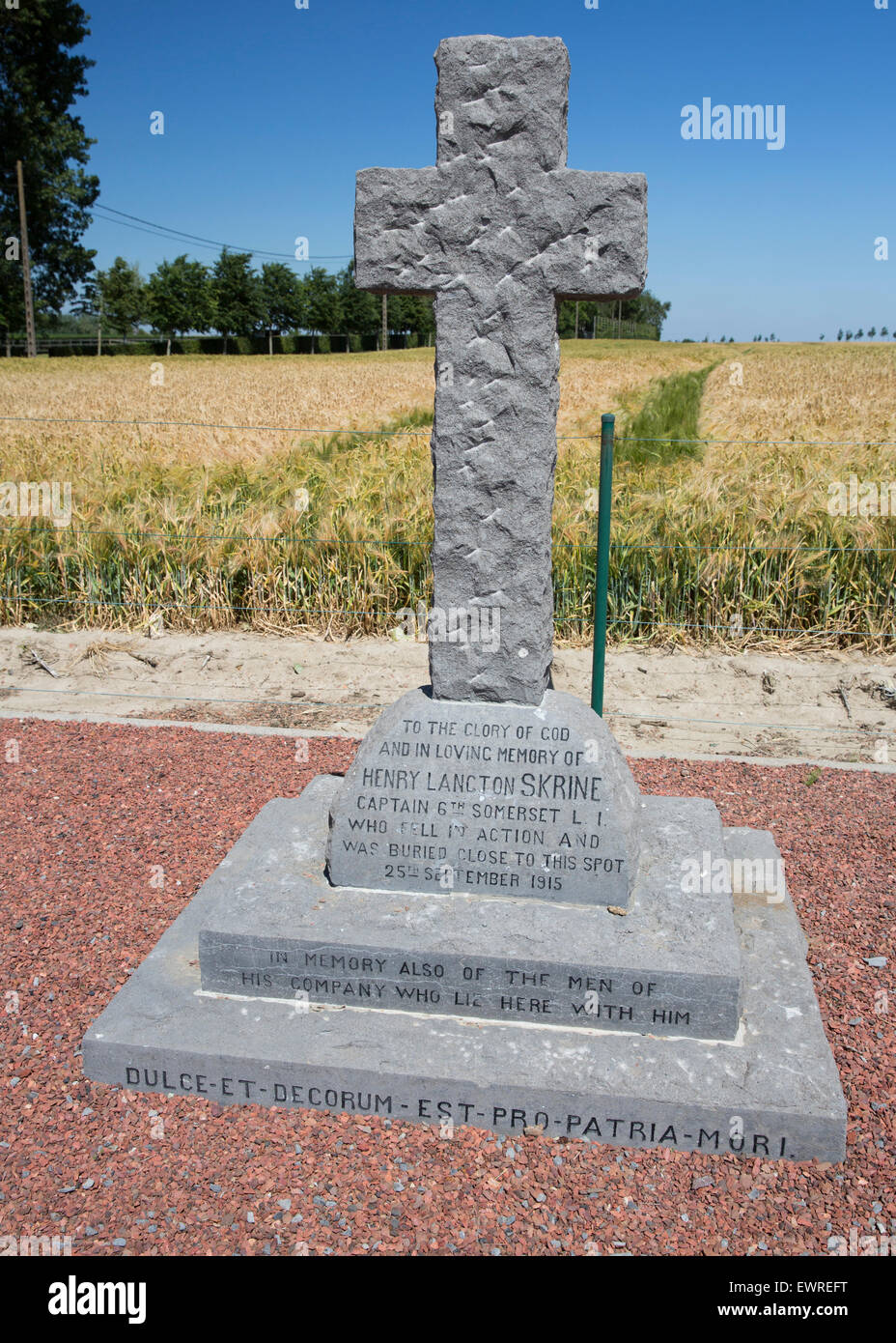 Private Denkmal für Capt Henry Langton Skrine, 6. Battn Somerset Light Infantry auf Cambridge Road, W von Ypern, Belgien Stockfoto