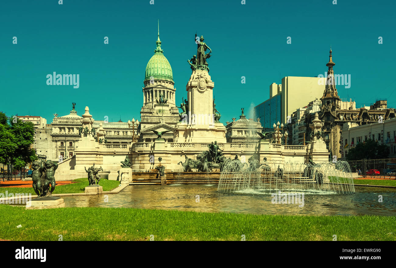 Retro-Stil Bild des nationalen Kongreßgebäude, Buenos Aires, Argentinien Stockfoto