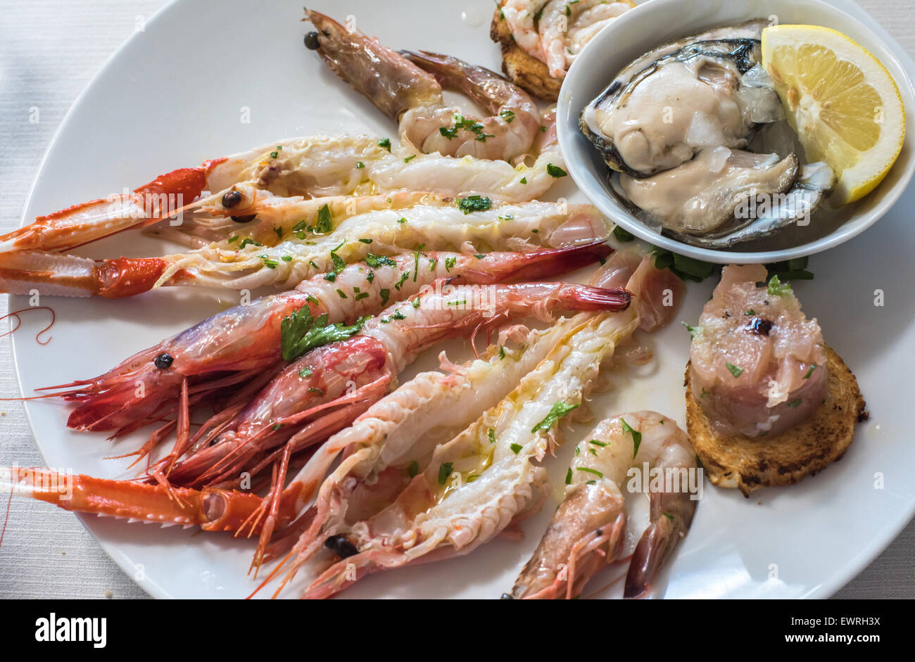 Köstliche Meeresfrüchte-Carpaccio mit Langusten Stockfoto