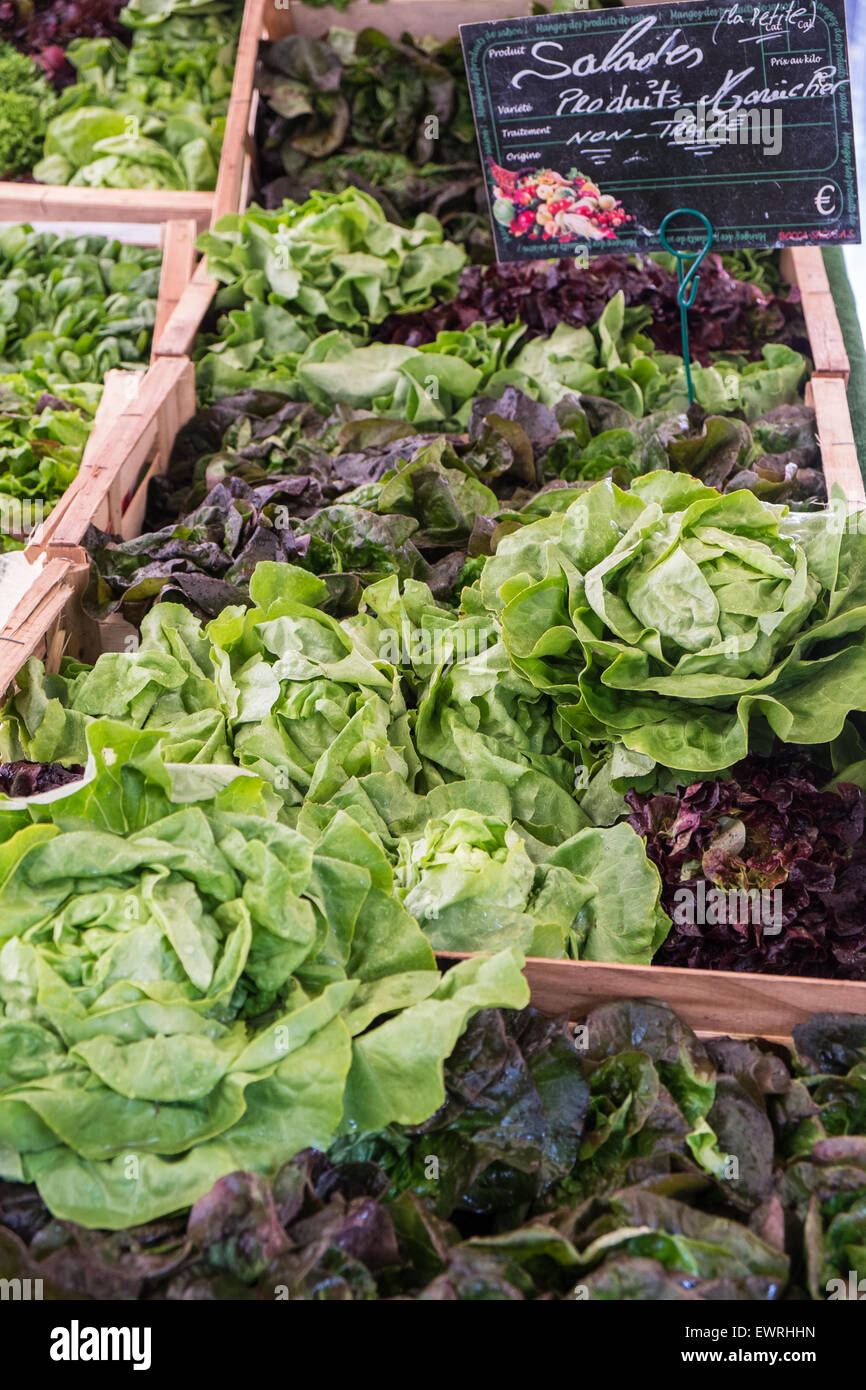 Paris, Frankreich, Marché, Aligre, Obst, Markt, Outdoor, Paris, Salat, Gemüse, Gemüse, Verkäufer, Stockfoto