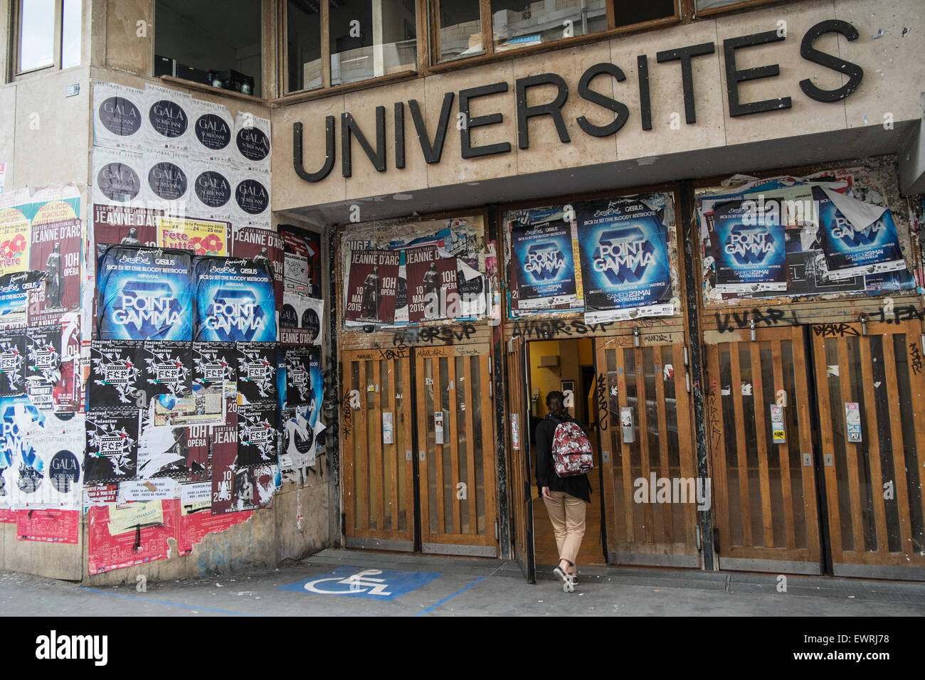 Eingang zur Halle Cujas auf Rue Cujas, Universität Paris Pantheon, Sorbonne, Quartier Latin, Rive Gauche, Paris, Frankreich Stockfoto