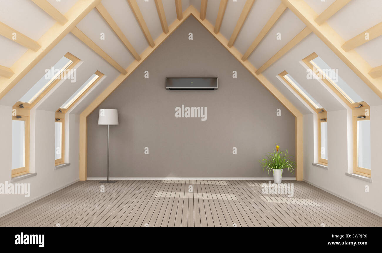 Moderne Dachgeschoss ohne Möbel und schwarz Klimaanlage an Wand - 3D rendering Stockfoto