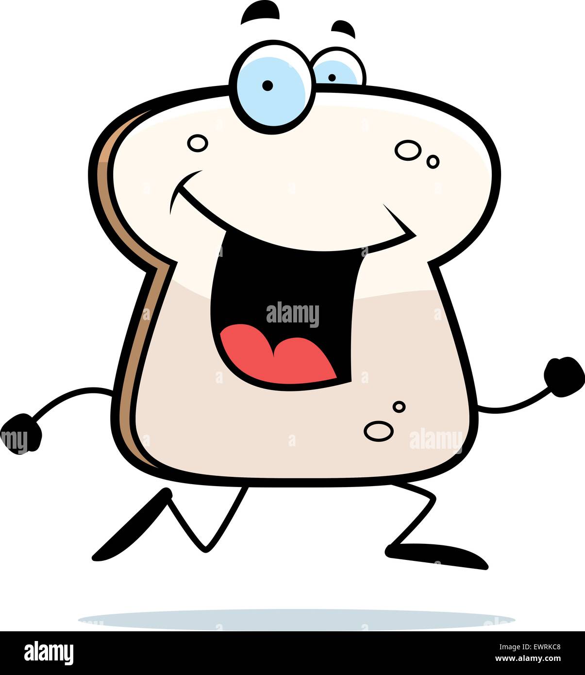 Ein glückliches Cartoon Stück Brot laufen und lächelnd. Stock Vektor