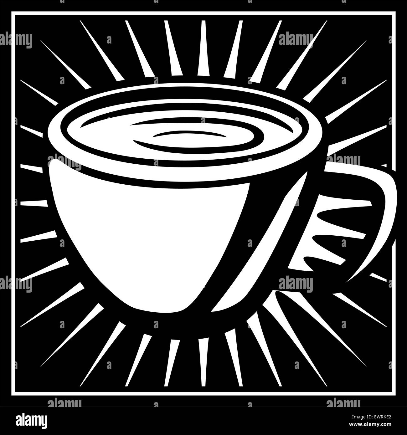 Eine schwarze und weiße Grafik von einer Tasse Kaffee. Stock Vektor