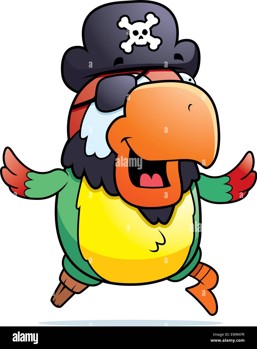 Ein glückliches Cartoon Pirat Papagei ausgeführt und lächelnd. Stock Vektor