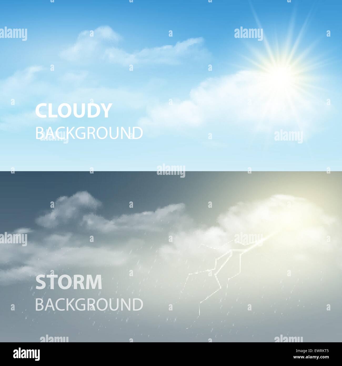 Donner und Blitz, Sonne und Wolken. Wetter-Hintergrund. Vektor-illustration Stock Vektor