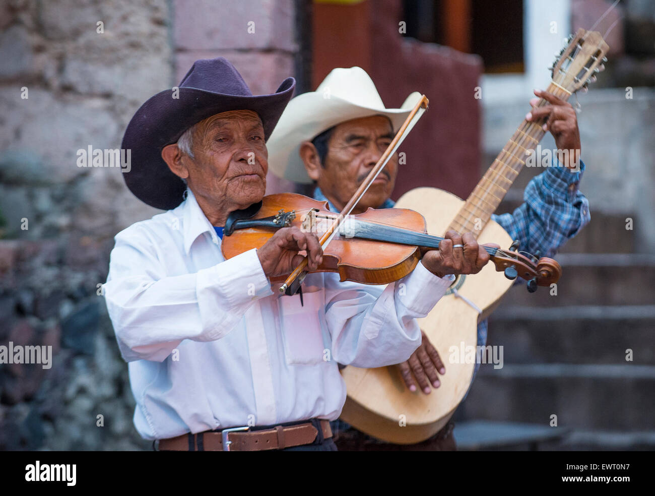 Musiker beteiligt sich beim Festival des Valle del Maiz in San Miguel de Allende, Mexiko Stockfoto