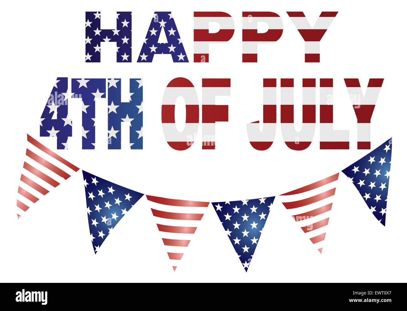 Happy 4. Juli Independence Day mit Triagular Banner Fahnen mit USA rot weiß blau Stars And Stripes Illustration Stockfoto