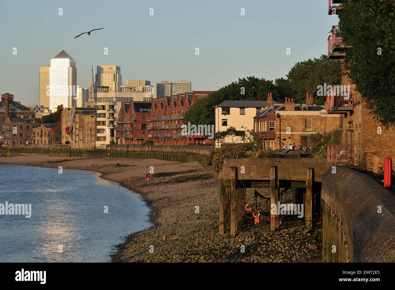 Canary Wharf angesehen von Bermondsey, Süd-London, UK Stockfoto